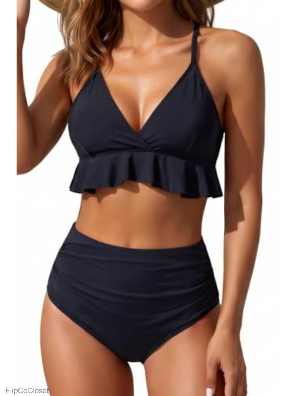 Ruffle High Waisted Tummy Control Two Piece Bikini Swimsuit